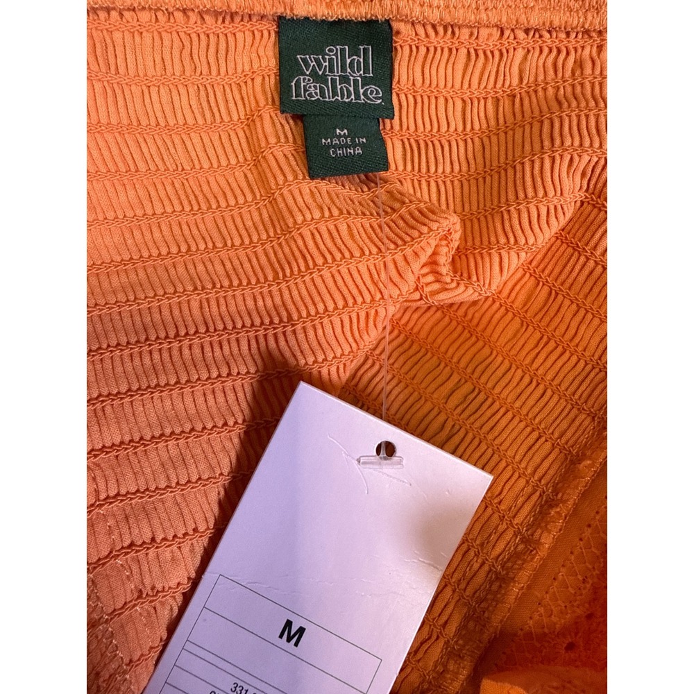Wild Fable Orange Eyelet Puff Sleeve Crop Top Sweetheart Neck Smocked Back M NEW - Picture 8 of 8
